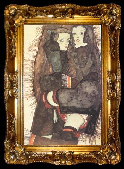 framed  Egon Schiele Two Girls on Fringed Blanket (mk12), ta009-2